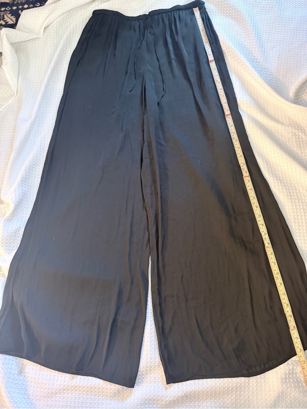 Zara Black Satin Fluid Wide Leg Pants Elastic Drawstring Waist Large